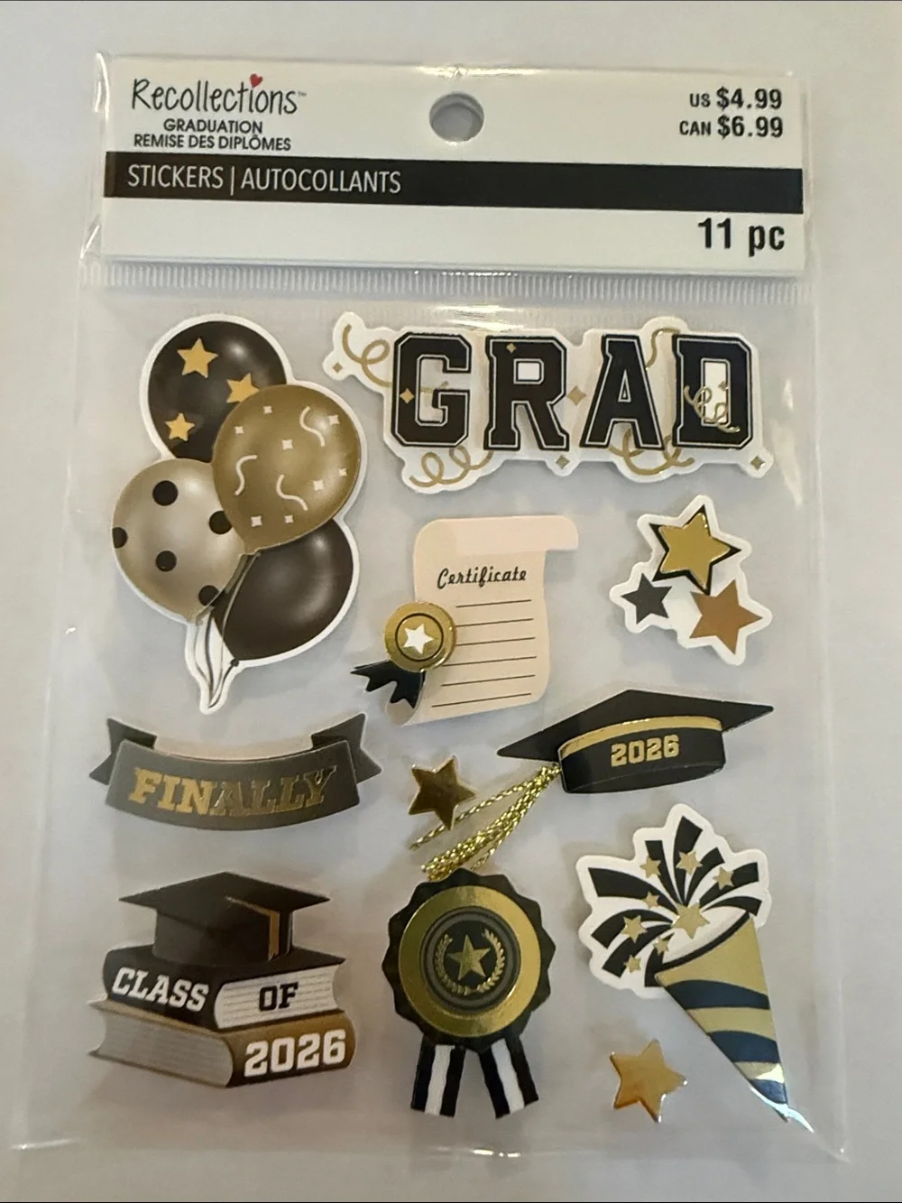Bundle of Recollections Graduation Sticker Set - Gold, Black & White Accents